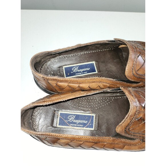 Bragano by Cole Hahn Made in Italy Brown Woven Leather Men\'s Size 8.5 Loafers